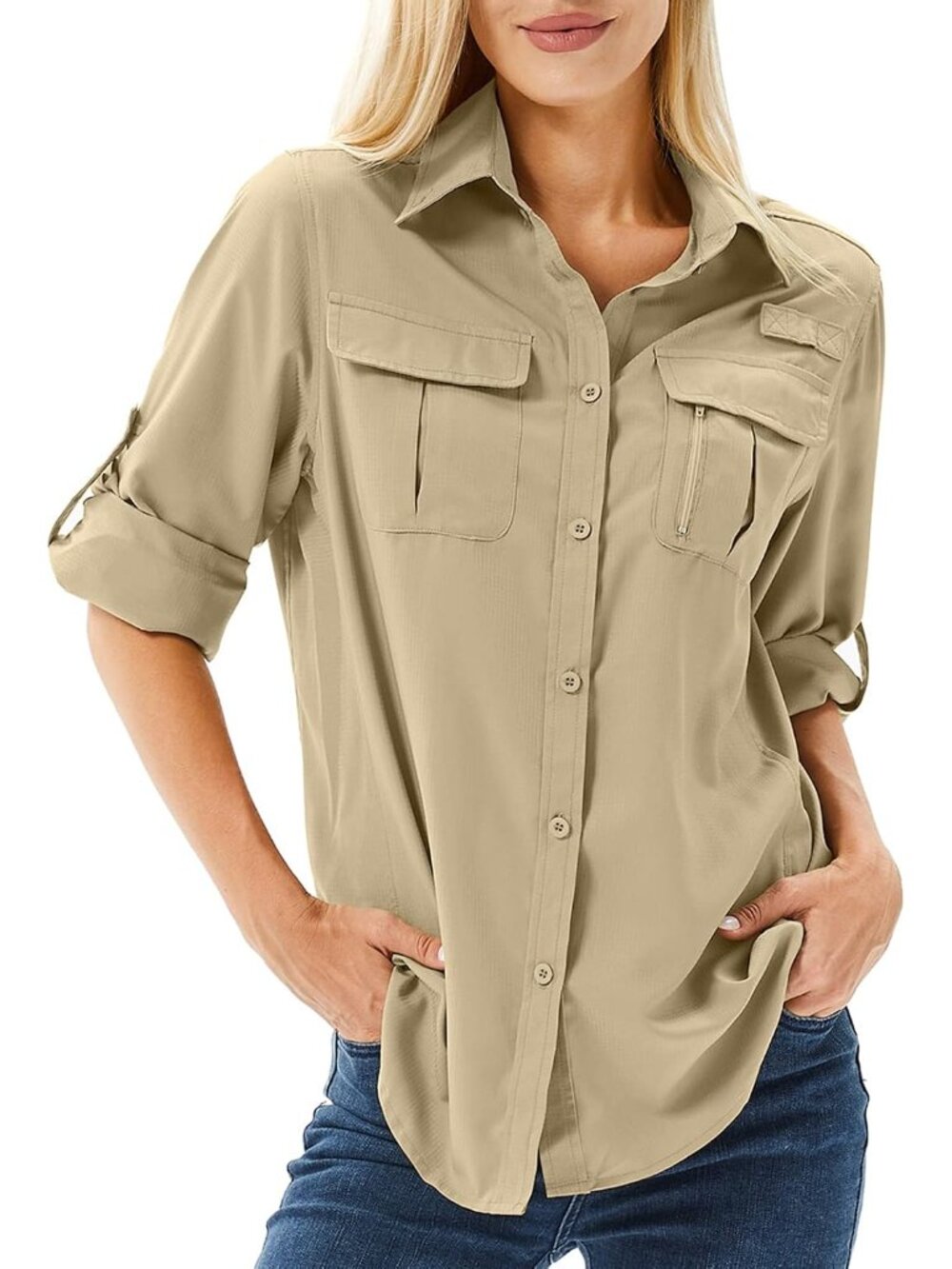 Women's UPF 50 Long Sleeve Sun Protection Safari Fish Hiking Shirts